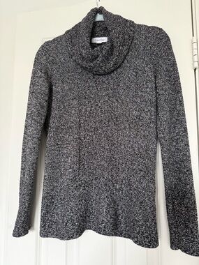 Calvin Klein Black and White Marled Cowl Neck Sweater